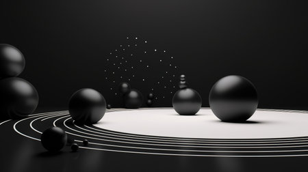 Floating spheres 3d rendering empty space for product show.の素材