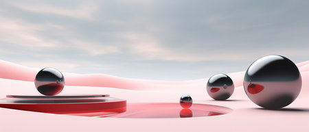 Floating spheres 3d rendering empty space for product show.の素材