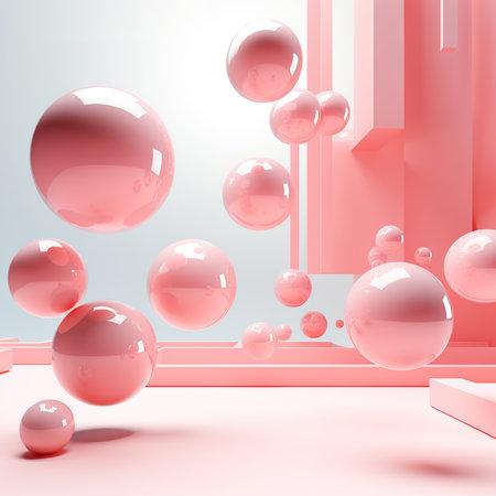 Floating spheres 3d rendering empty space for product show.の素材