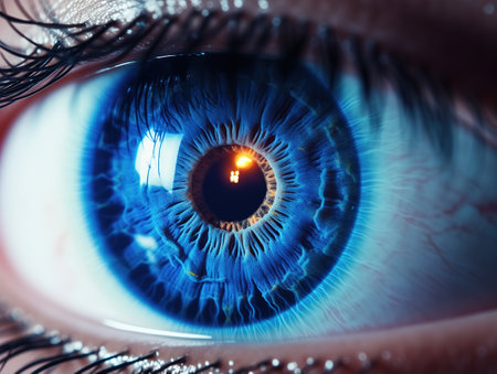 Perfect blue eye macro in a sterile environment and perfect vision in high resolution. The vision of the future and healthy life concept.の素材