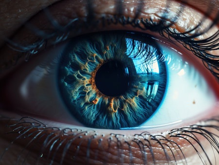 Perfect blue eye macro in a sterile environment and perfect vision in high resolution. The vision of the future and healthy life concept.の素材