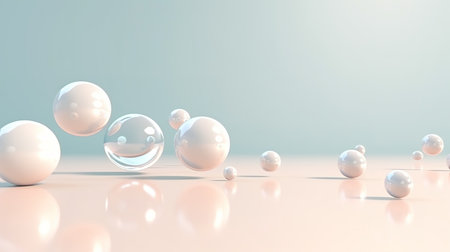 Floating spheres 3d rendering empty space for product show on pastel background.の素材