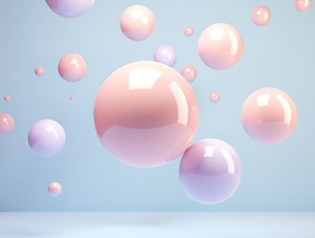 Floating spheres 3d rendering empty space for product show on pastel background.の素材