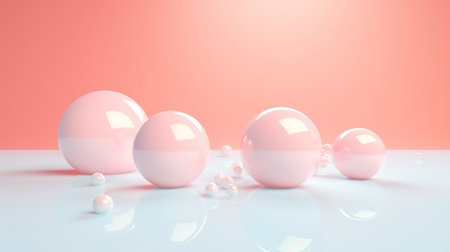 Floating spheres 3d rendering empty space for product show on pastel background.の素材