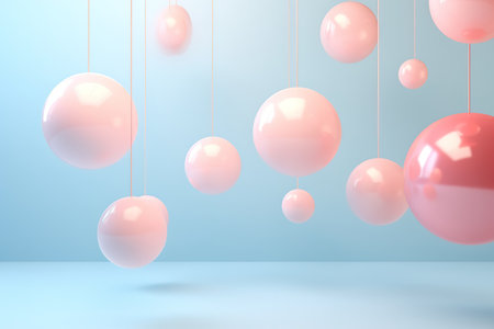 Floating spheres 3d rendering empty space for product show on pastel background.の素材