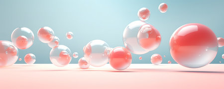 Floating spheres 3d rendering empty space for product show on pastel background.の素材