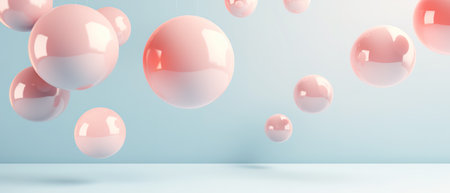 Floating spheres 3d rendering empty space for product show on pastel background.の素材