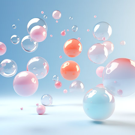 Floating spheres 3d rendering empty space for product show on pastel background.の素材