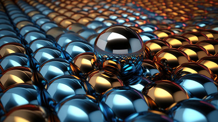 Abstract background with 3d Metallic spheres. 3D illustration of balls textured. Modern cover concept. Decoration element for banner design.の素材