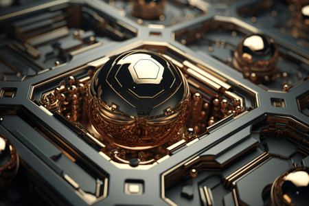 Abstract background with 3d Metallic spheres. 3D illustration of balls textured. Modern cover concept. Decoration element for banner design.の素材