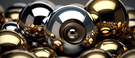 Abstract background with 3d Metallic spheres. 3D illustration of balls textured. Modern cover concept. Decoration element for banner design.の素材