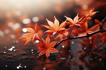 Falling autumn background with bokeh effect, abstract design with copy spaceの素材