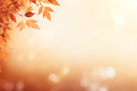 Falling autumn background with bokeh effect, abstract design with copy spaceの素材