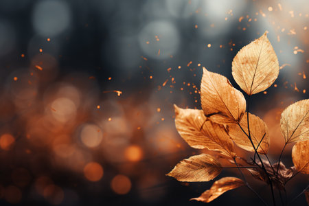 Falling autumn background with bokeh effect, abstract design with copy spaceの素材