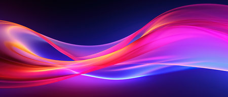 3D rendering abstract shape glowing in ultraviolet spectrum with curvy neon lines on a colorful background. Futuristic energy concept. Perfect for use in advertising, marketing, and designの素材