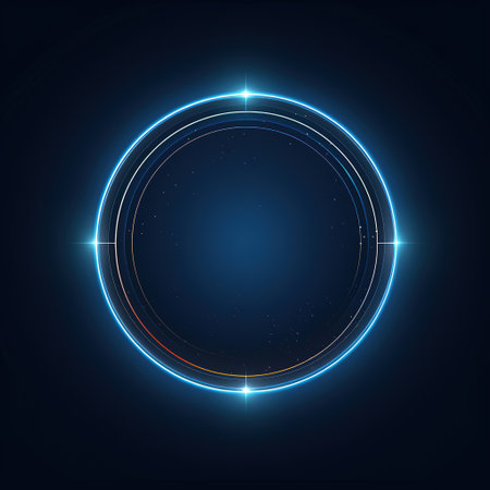 Abstract glowing circle lines on dark blue background. Geometric stripe line art design. Modern shiny blue lines. Futuristic technology concept. Suit for poster, cover, banner, brochure, websiteの素材