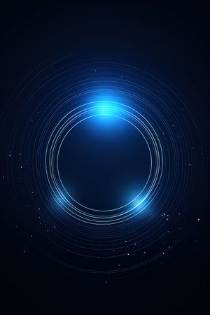 Abstract glowing circle lines on dark blue background. Geometric stripe line art design. Modern shiny blue lines. Futuristic technology concept. Suit for poster, cover, banner, brochure, websiteの素材