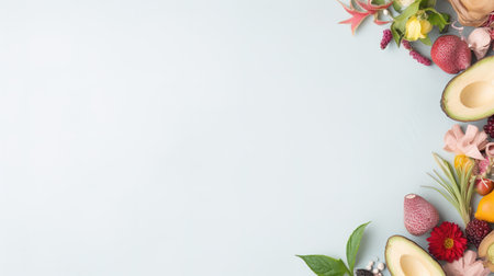 Celebrate World Vegan Day with this vibrant background of fresh fruits, vegetables, and other plant-based foods. The perfect backdrop for your vegan message or promotionの素材