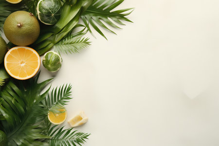 Celebrate World Vegan Day with this vibrant background of fresh fruits, vegetables, and other plant-based foods. The perfect backdrop for your vegan message or promotionの素材