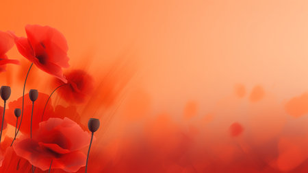 Remembrance Day background with copy space. Red poppy flowers on bokeh background. Suitable for social media posts, posters, and other marketing materialsの素材