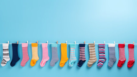 Abstract background with colorful socks for National Sock Day. Celebrate your love of socks, perfect for advertising, banners, and social media posts. Copy space available for your textの素材