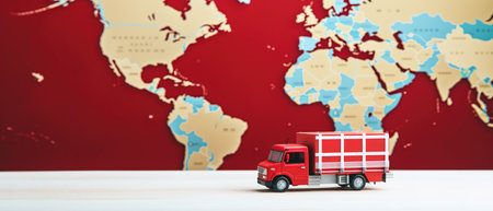 National Free Shipping Day concept with this festive and colorful background. Featuring a delivery truck filled with gifts. Perfect for online retailers, e-commerce businesses and copy spaceの素材
