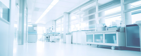 Abstract blur of a hospital hallway, perfect for a backgroundの写真素材