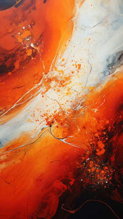 Vibrant abstract painting with bright splashes of red, orange, and yellow in a modern futuristic style, perfect for adding energy and movement to your designsの素材