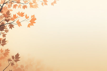 Beautiful autumn background with group of floating maple leaves in orange and yellow on blurred backgroundの素材