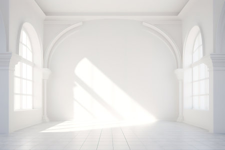 Bright and airy white empty room with light and shadow. Perfect for a variety of uses, such as product photography, interior design, or abstract artの素材