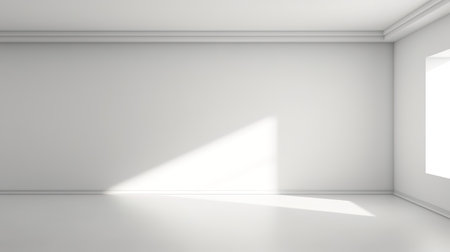 Bright and airy white empty room with light and shadow. Perfect for a variety of uses, such as product photography, interior design, or abstract artの素材