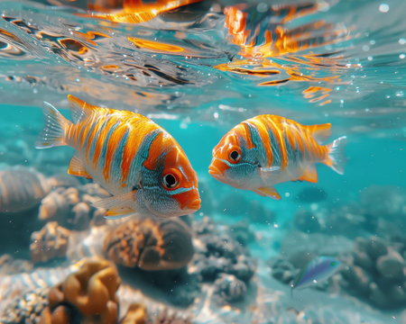 Coral reef snorkeling, underwater beauty, colorful fish, clear waters.の素材