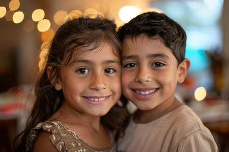 Merry siblings at a festive gathering, spirited and cheerful.の素材