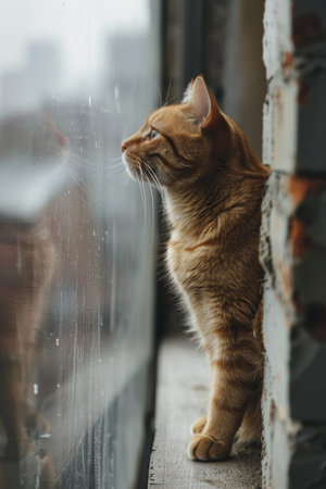 Cat on the high shelf surveils its indoor domain, feeling secure..の素材