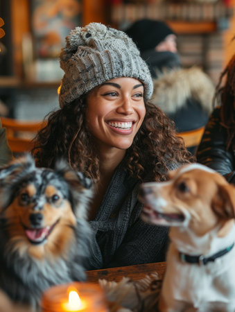 Supportive and informative, pet owners share advice at a local pet care gathering..の素材