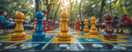 Victorian era board games at a Victoria Day picnic, historical play, family fun, educational, outdoor setting.の素材