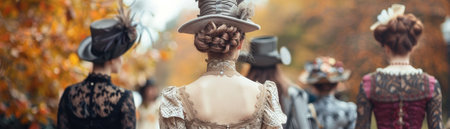 Victorian fashion show at a Victoria Day event, showcasing historical costumes, elegance, creativity, cultural appreciation.の素材