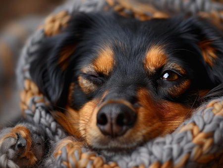 A dog revels in tranquil pampering with a close-up pet massage, care, and relaxation..の素材