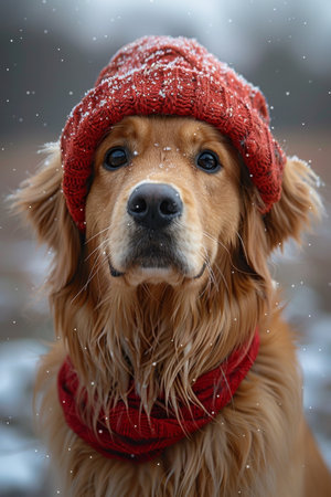 Adorably festive, pets outfit themselves for a joyous holiday-themed photoshoot..の素材