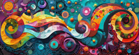 Vibrant energy flows through 3D abstract mosaics, infused with psychedelic art influences.の素材
