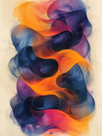 Abstract doodles and dynamic spirals, colorful energy flow captured in minimalist design.の素材