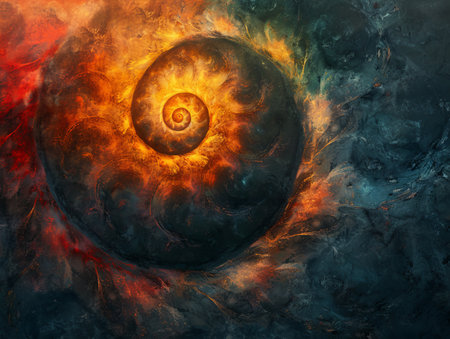 Abstract spirals and blur, surreal effect with vibrant hues and texture overlay.の素材