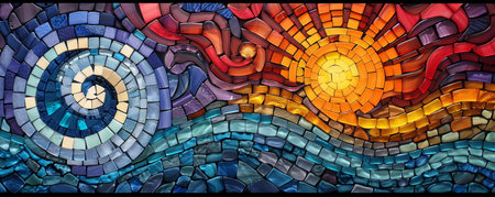 Vibrant energy flows through 3D abstract mosaics with psychedelic art influences, creating a dynamic visual experience.の素材