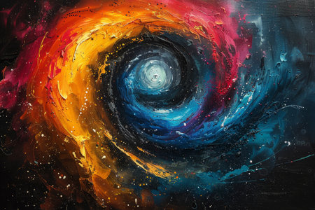 Abstract doodles and spirals, dynamic explosion of color on canvas texture.の素材