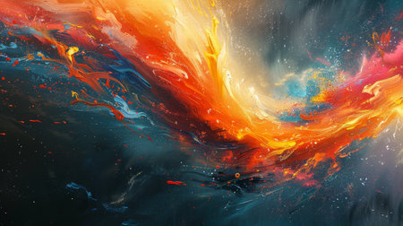 An abstract digital artwork pulsates with energetic brushstrokes and vibrant flow.の素材