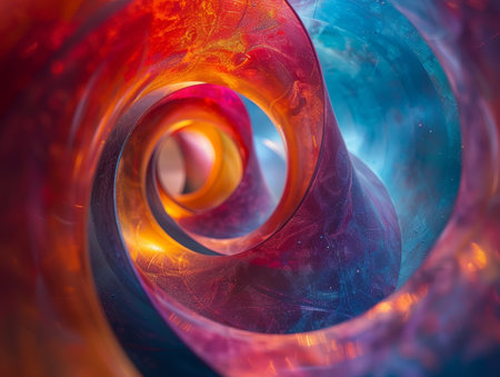 Surreal vibrant hues with textured overlay create abstract spirals and blur effect, a mesmerizing composition.の素材