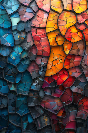 3D abstract mosaic featuring kaleidoscope patterns in vibrant, psychedelic colors defines modern digital art.の素材