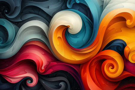 Vibrant hues and dynamic energy depict abstract doodles and spirals on digital canvas.の素材