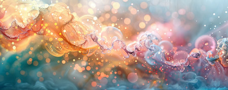 Ethereal designs blend fluidly with bokeh effects in dreamy landscapes.の素材