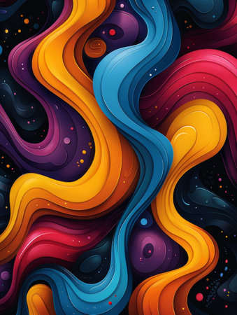 Vibrant minimalist design captures colorful energy with abstract doodles and dynamic spirals.の素材